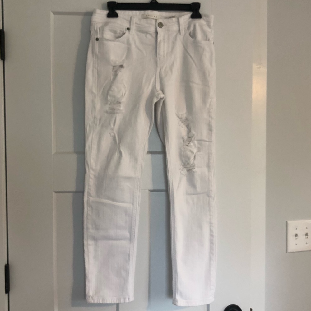 Distressed, White Relaxed Skinny Jeans